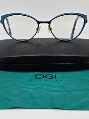 OGI Eyewear Evolution 4324/2214 Teal Blue Cat Eye Eyeglasses Frame w/ Case Italy